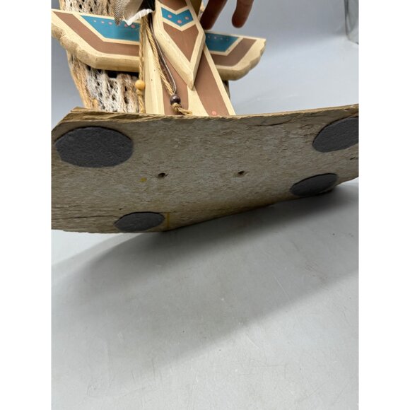 Wood Native American Style Thunderbird Sculpture Feathers Bead southwestern READ - Picture 7 of 7